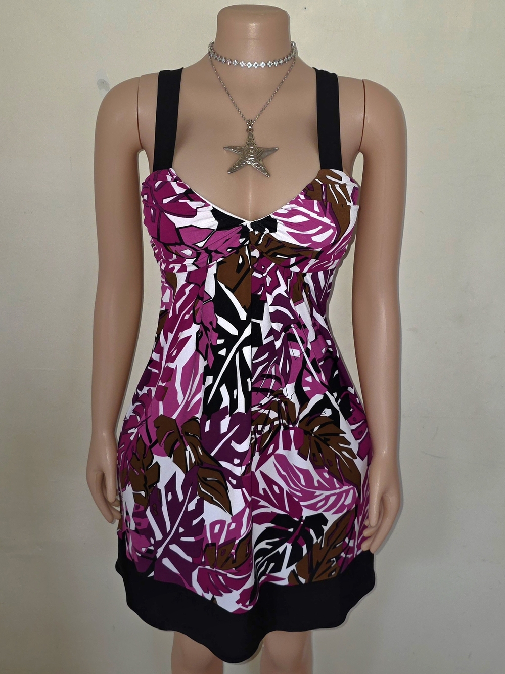 ☆Bisou Bisou Magenta, Brown and Black Tropical Print Sundress☆